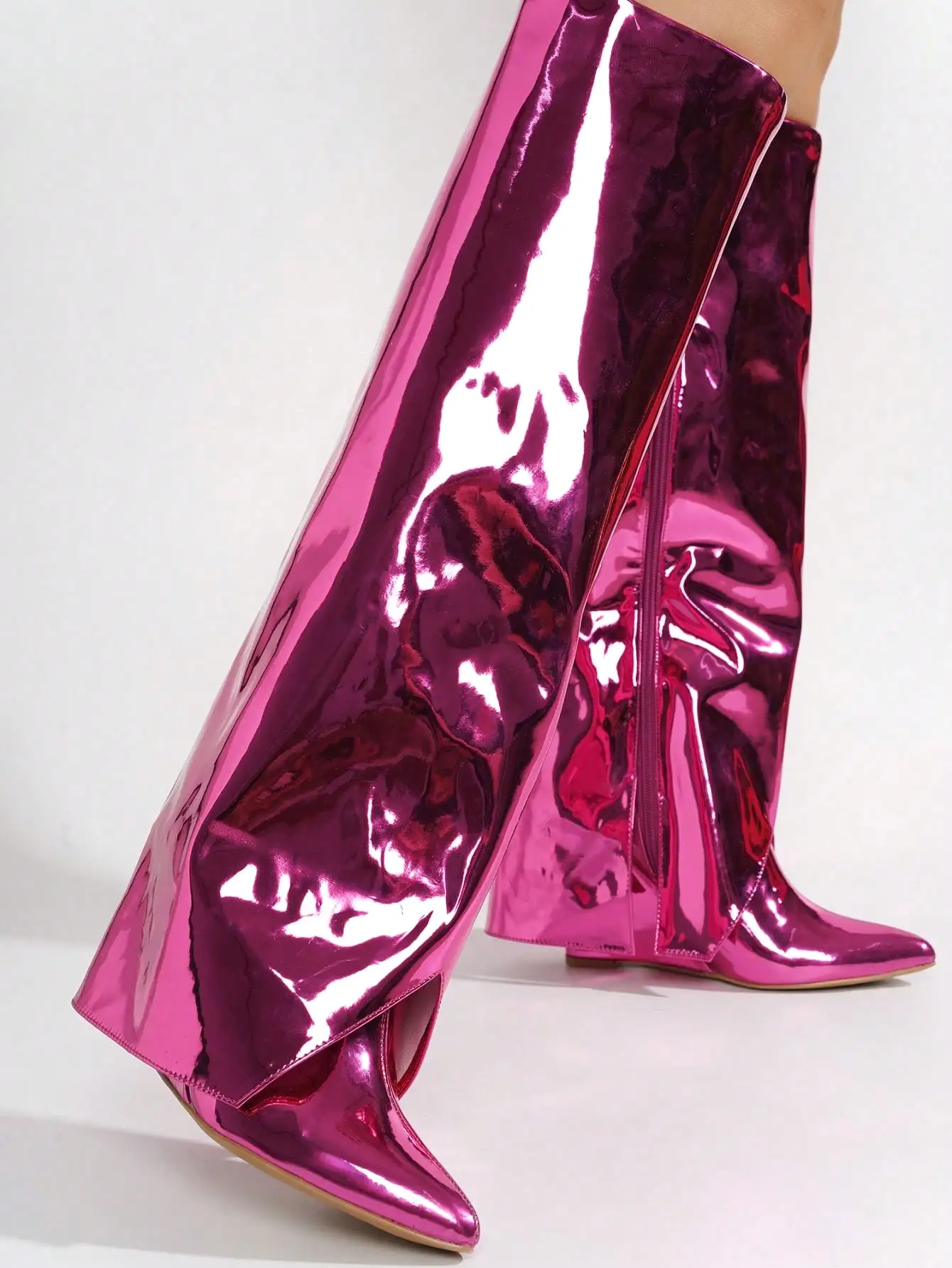 Pointy Toe Metallic Knee-High Boots