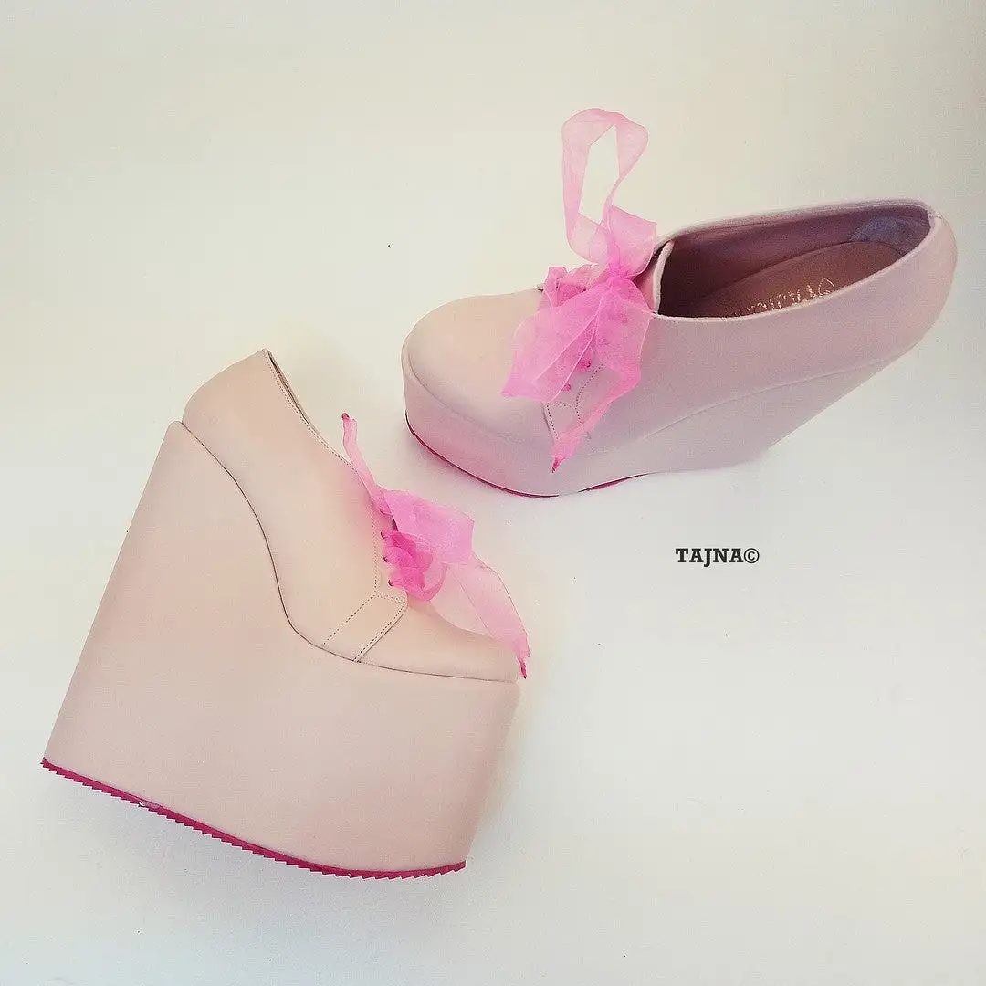 Powder Pink Platform Heel Wedding Shoes