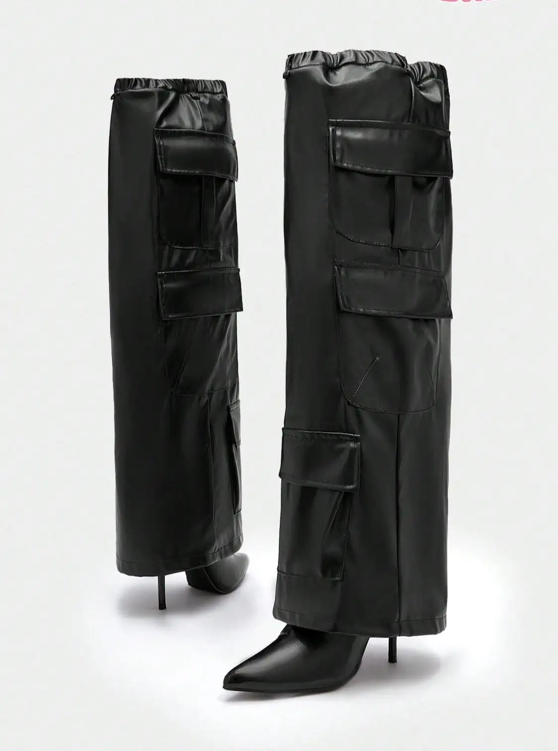 PU Leather Cargo Pocket Over the Knee Boots