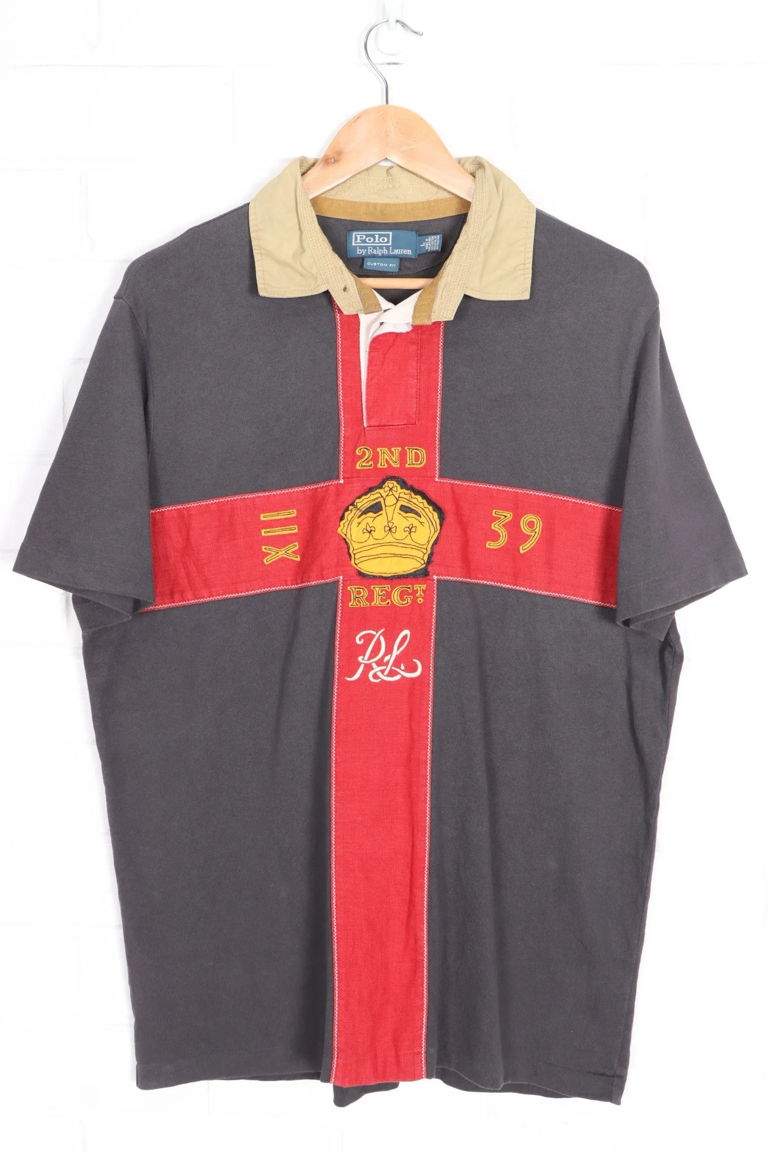 RALPH LAUREN POLO 90s 'Custom Fit' 2nd Regt Military Polo Shirt (L)