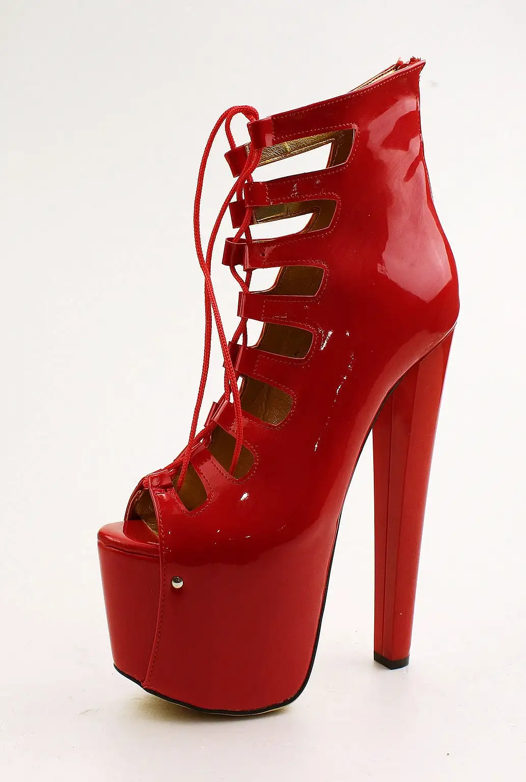 Red Patent Leather Gladiator Peep Toe Platform Shoes