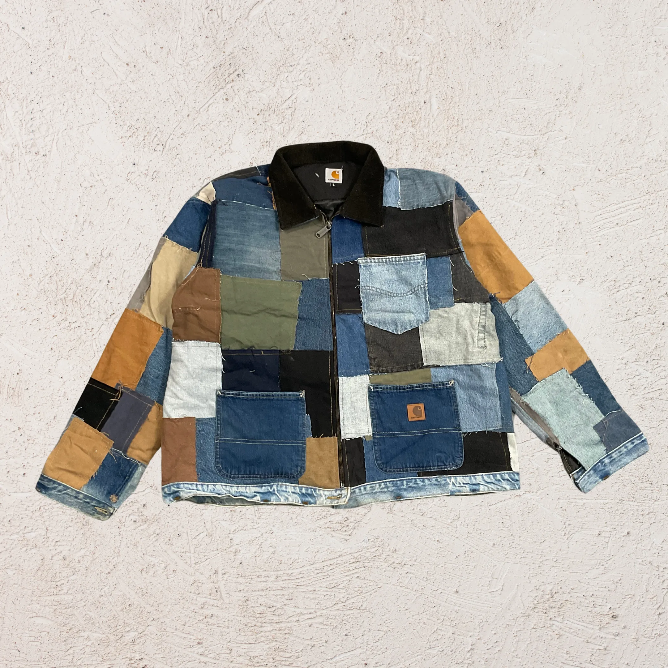 REWORKED PATCHWORK BRADNED DENIM AND WORKWEAR JACKET SS24