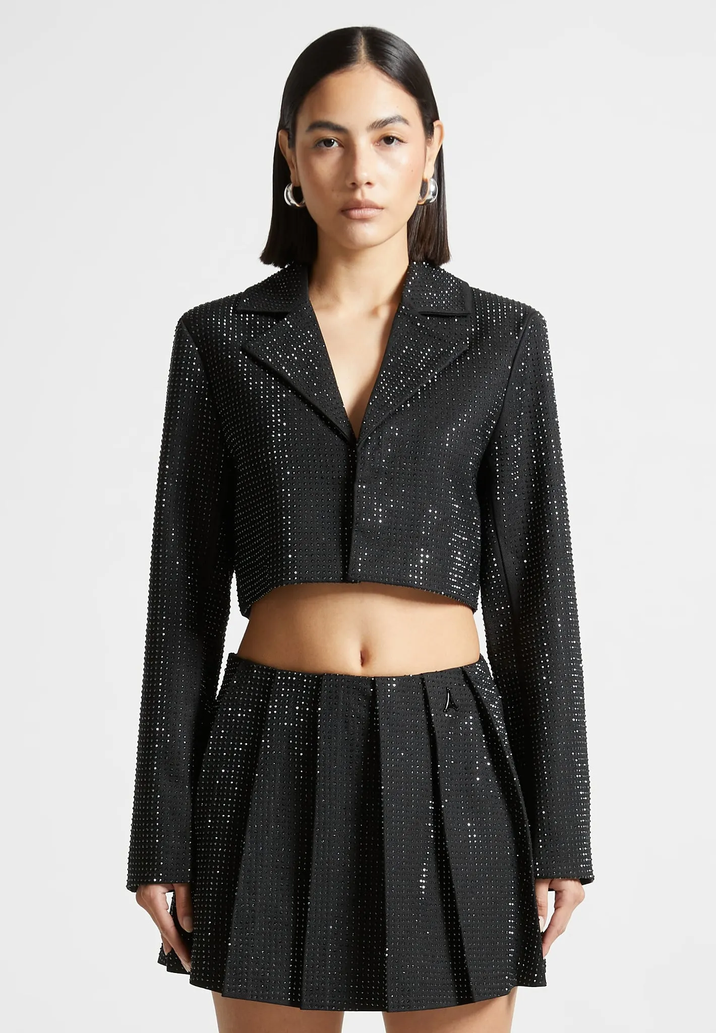 Rhinestone Cropped Blazer - Black