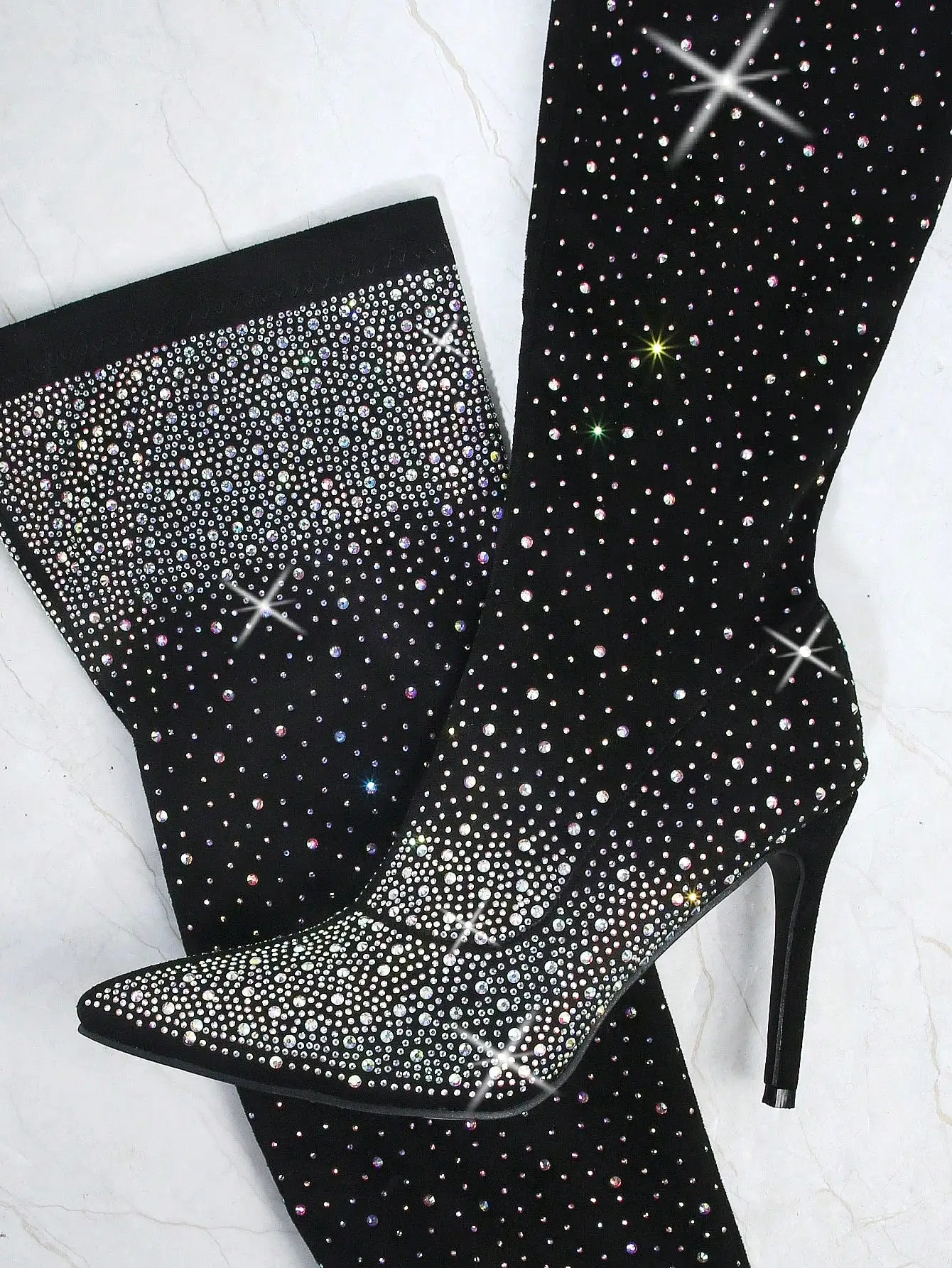 Rhinestone Over-the-Knee Stiletto Boots