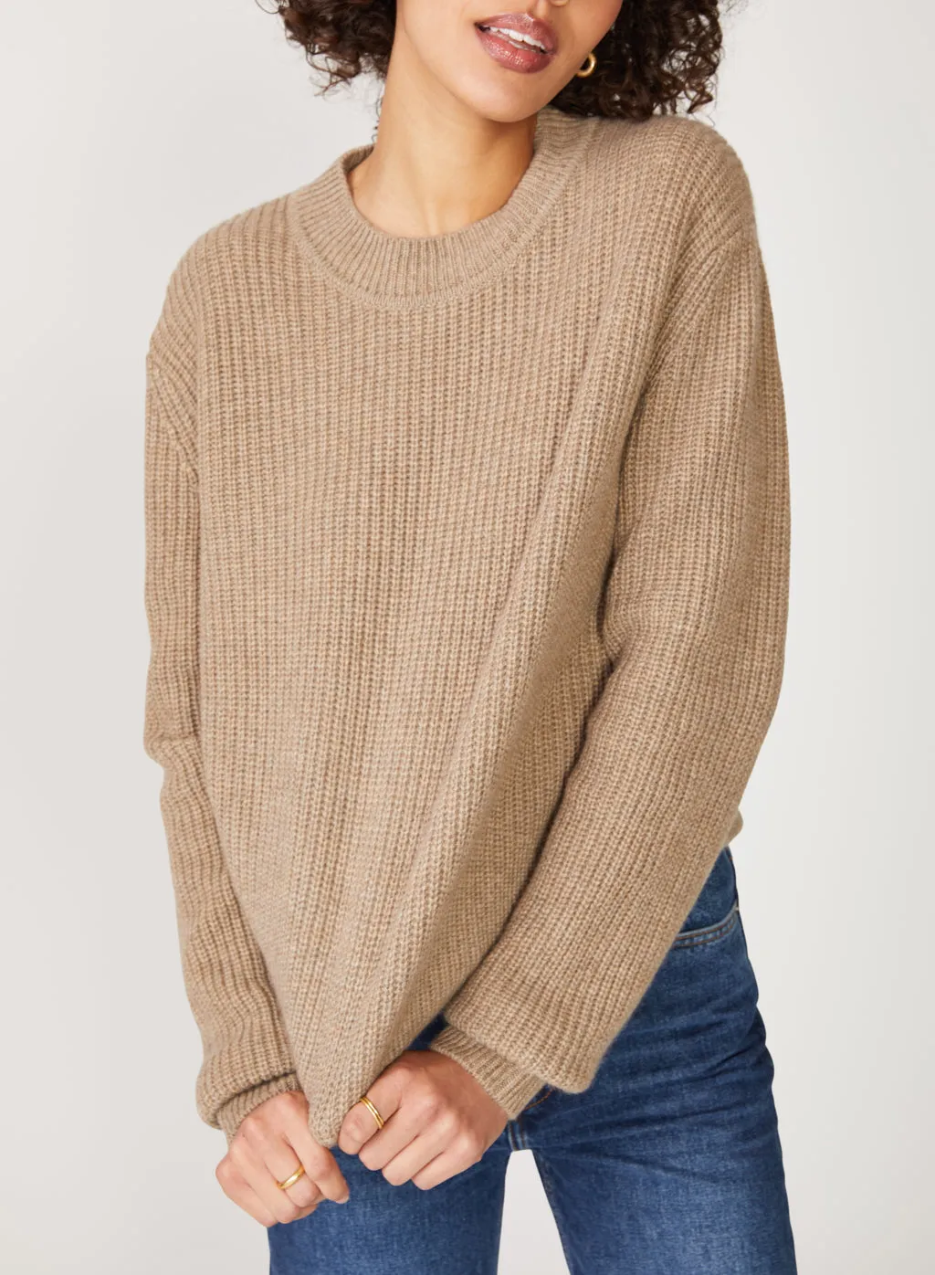 Ribbed Cashmere Tall Collar Sweater in Camel