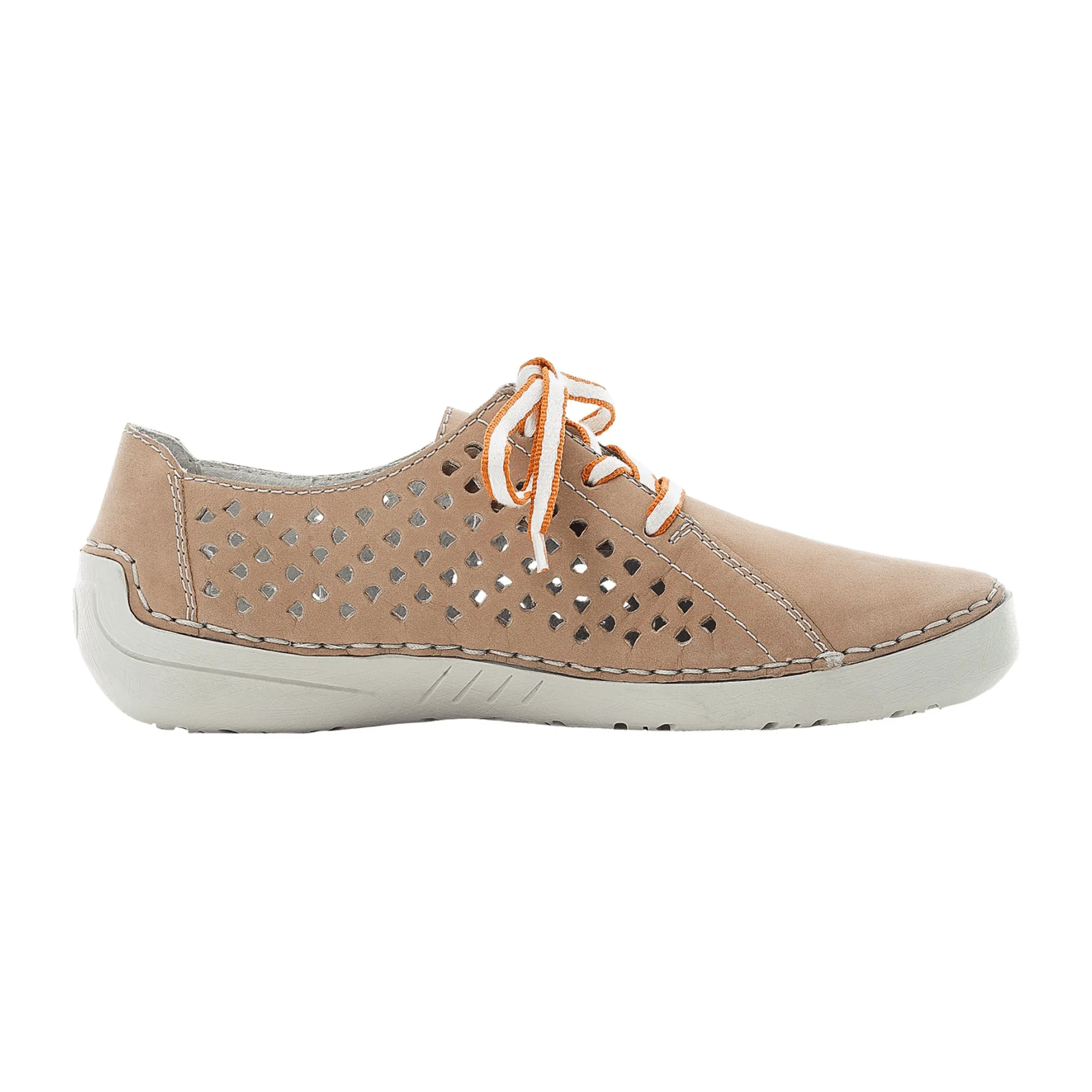 Rieker Beige Leather Women's Shoes Lace-Up Narrow to Normal Fit