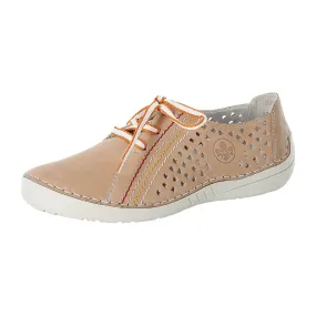 Rieker Beige Leather Women's Shoes Lace-Up Narrow to Normal Fit