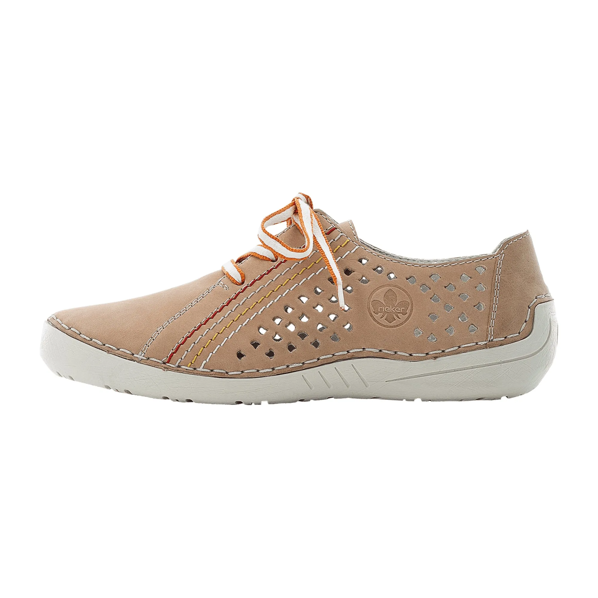 Rieker Beige Leather Women's Shoes Lace-Up Narrow to Normal Fit