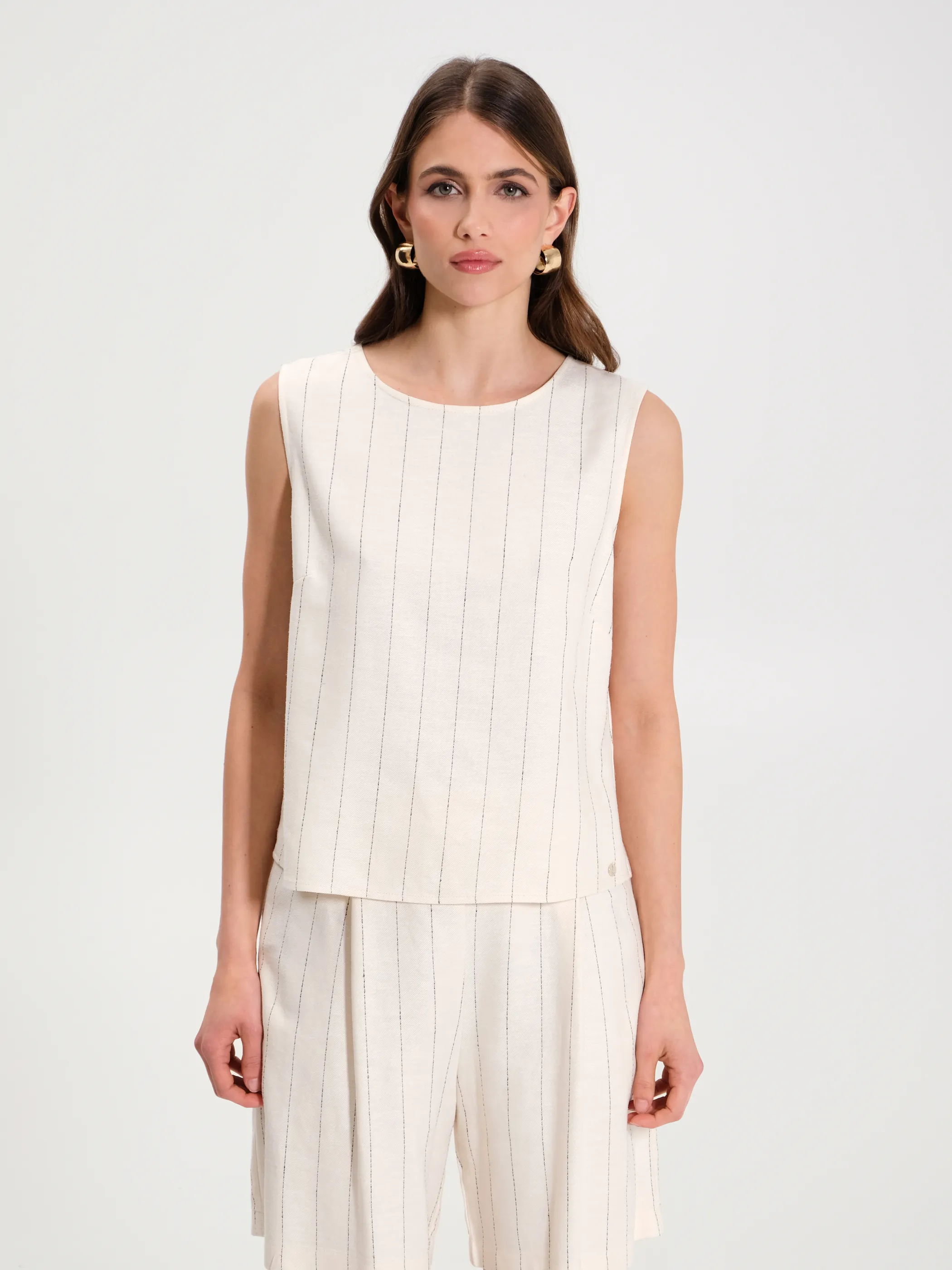 Rinascimento  |Stripes Casual Style Linen Sleeveless Bi-color Office Style