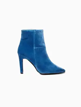 Rose Vegan Velvet Heeled Ankle Boots | Blue