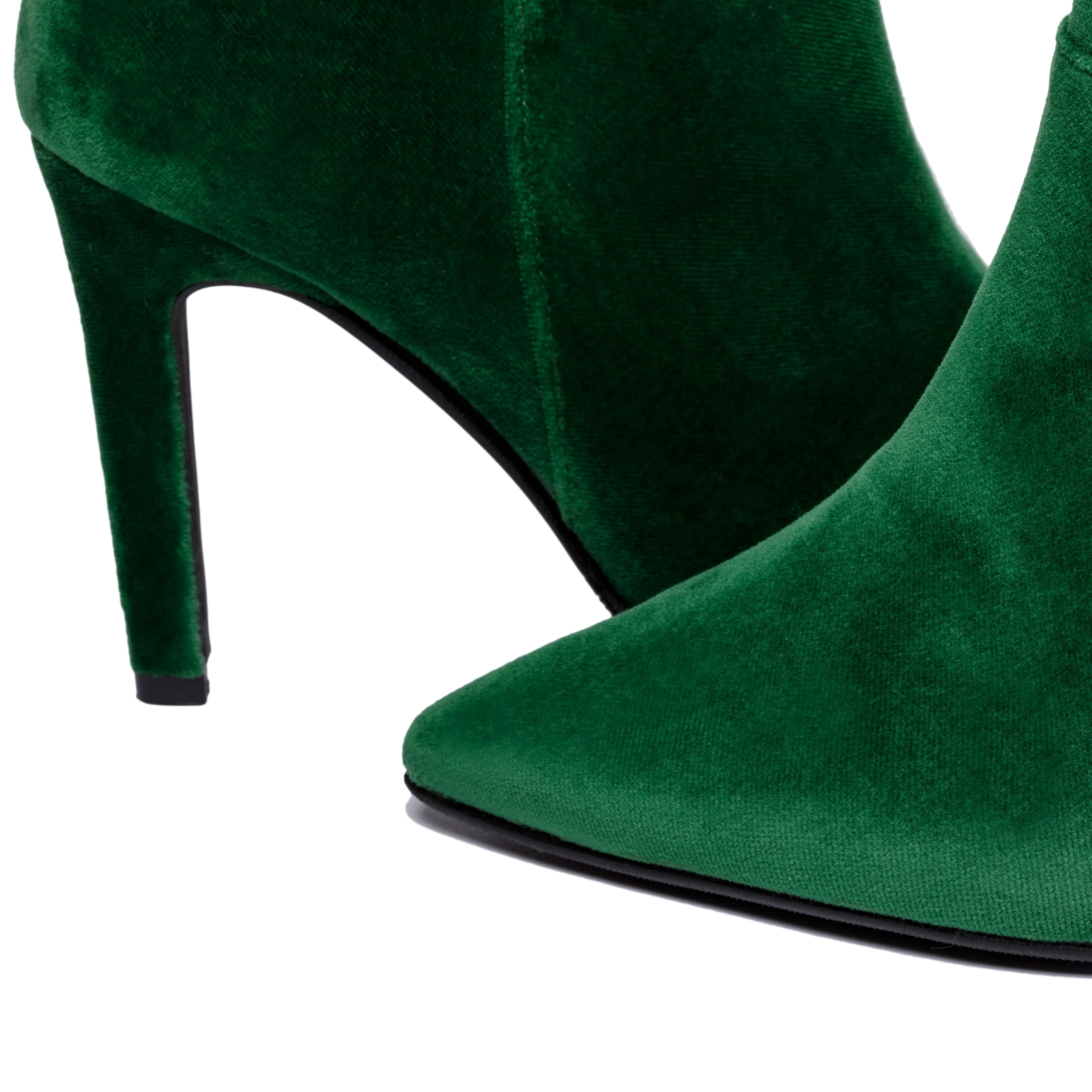 Rose Vegan Velvet Heeled Ankle Boots | Green