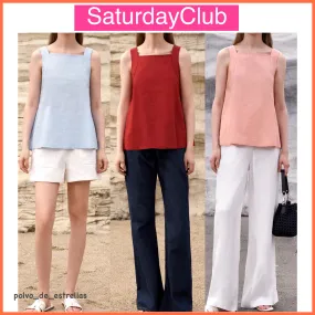 SaturdayClub  |Casual Style Linen Sleeveless Plain Cotton Elegant Style