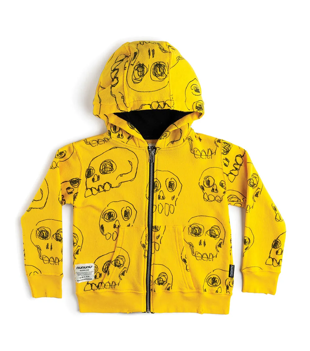 scribbled skulls zip hoodie