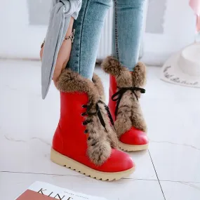 Sexy Pink Winter Snow Warm Fur Round Toe Ankle Boots for Women