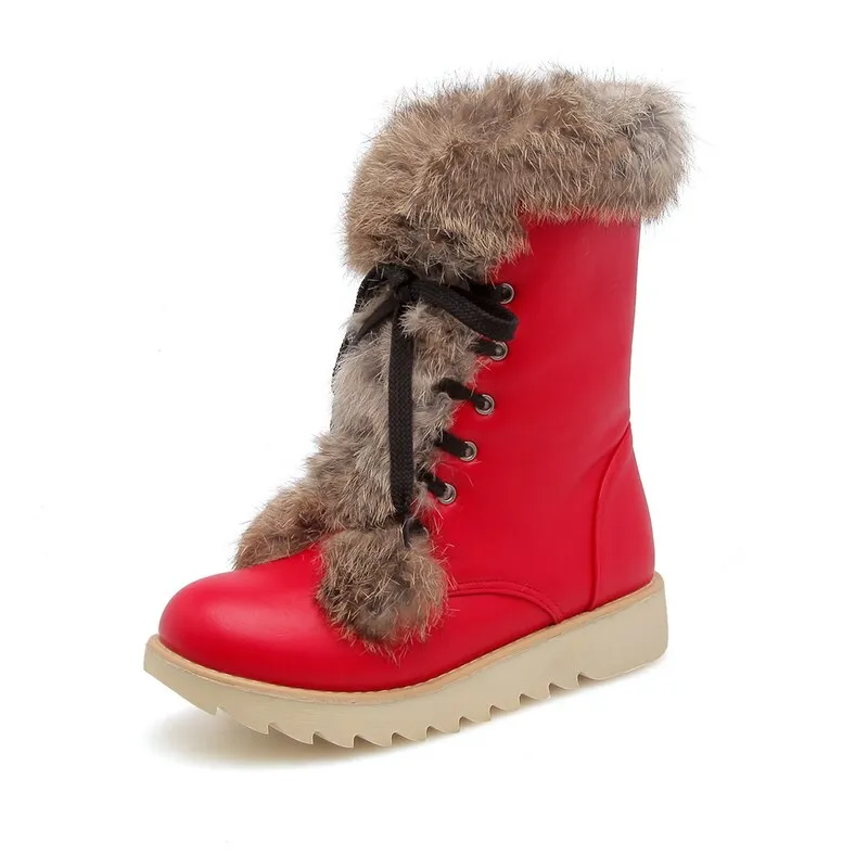 Sexy Pink Winter Snow Warm Fur Round Toe Ankle Boots for Women