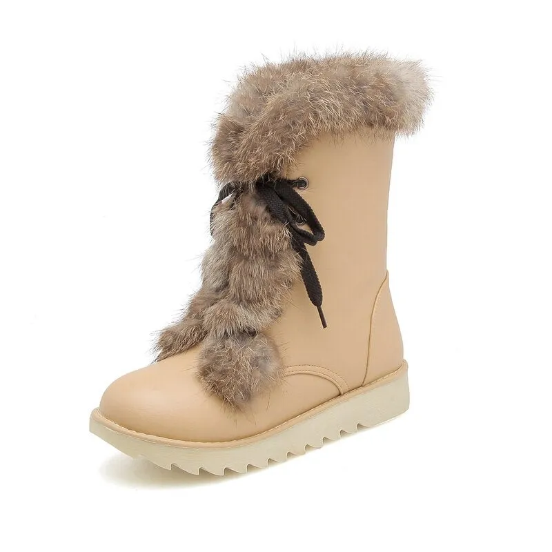 Sexy Pink Winter Snow Warm Fur Round Toe Ankle Boots for Women