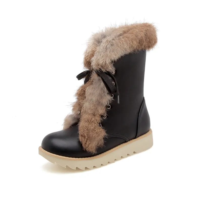 Sexy Pink Winter Snow Warm Fur Round Toe Ankle Boots for Women