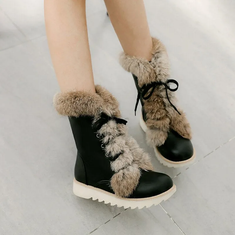 Sexy Pink Winter Snow Warm Fur Round Toe Ankle Boots for Women