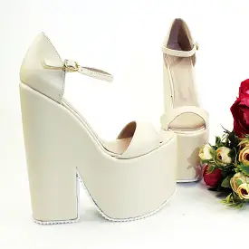 Single Strap Platform Cream Wedge Bridal Shoes