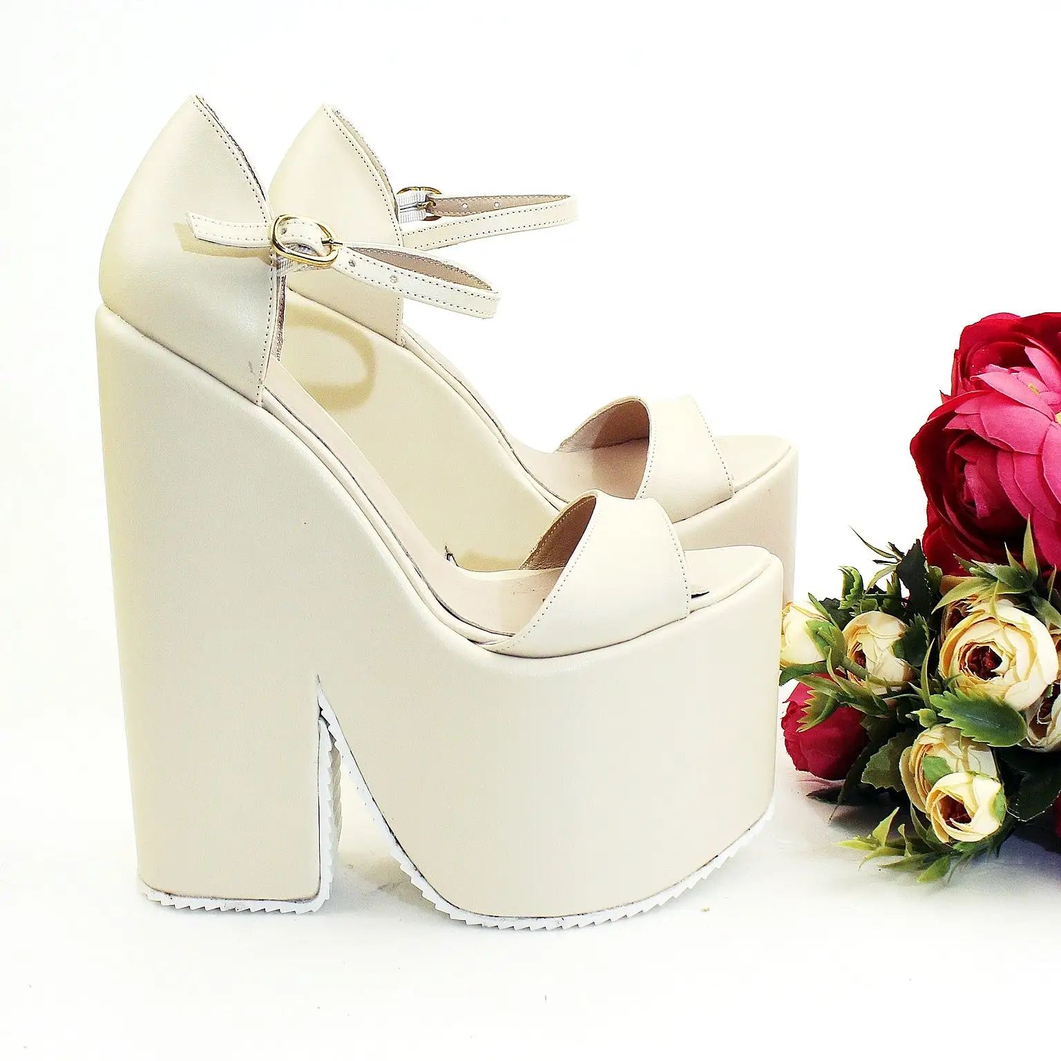 Single Strap Platform Cream Wedge Bridal Shoes