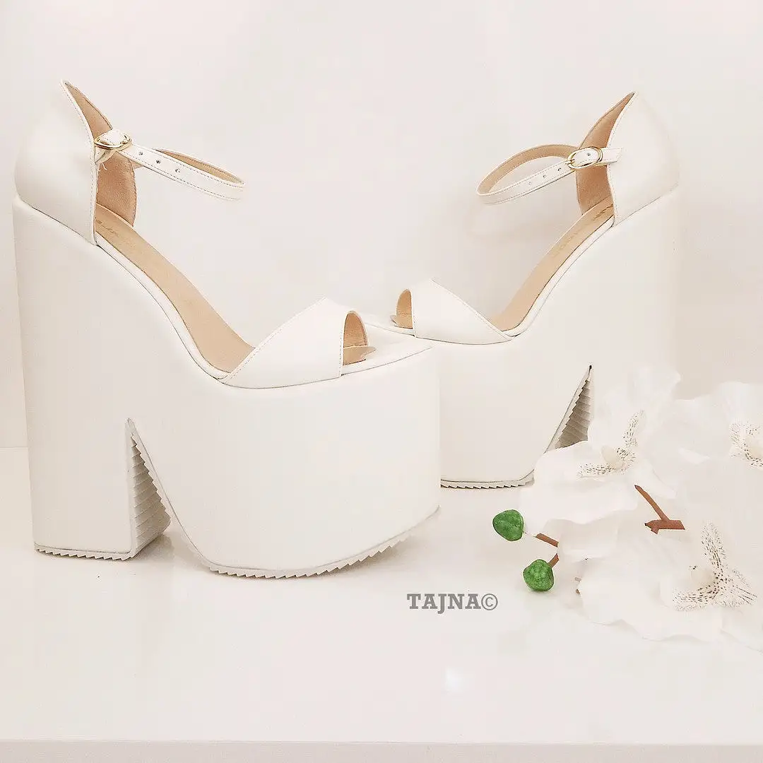 Single Strap Platform White Wedge Bridal Shoes