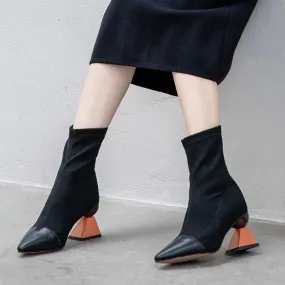 Strange Style Women's Pointed Toe Rear Zipper Elastic Short Socks Boots