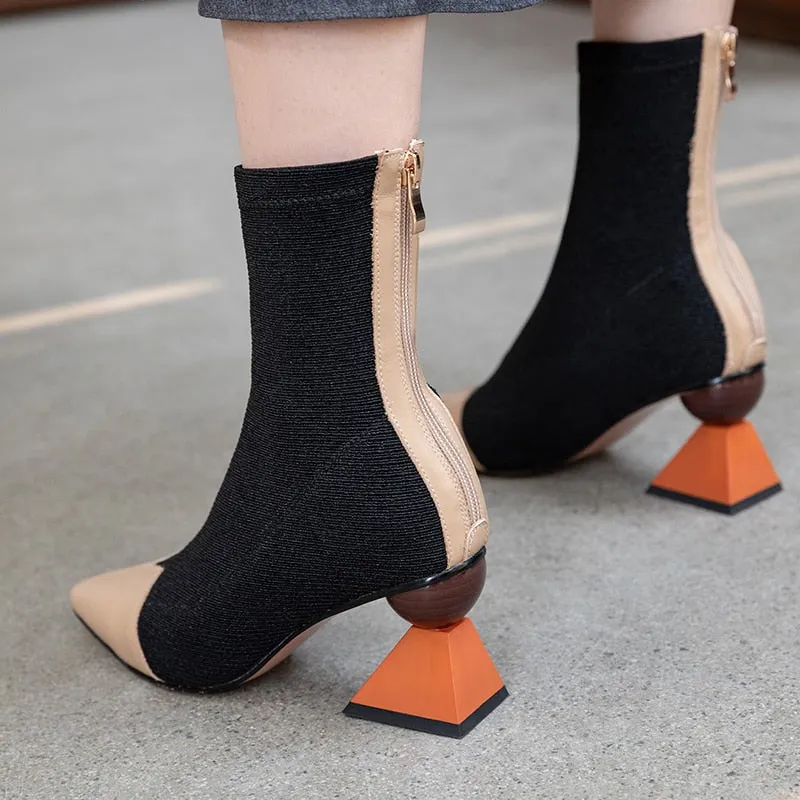 Strange Style Women's Pointed Toe Rear Zipper Elastic Short Socks Boots