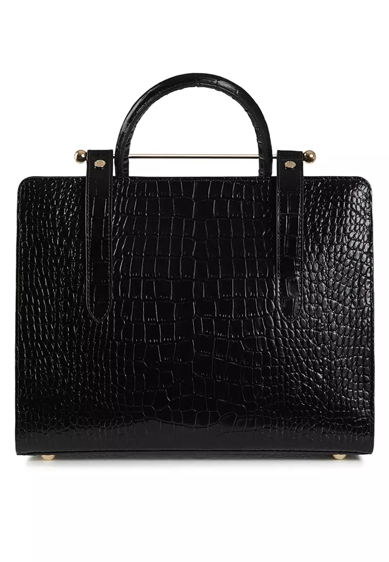 Strathberry THE STRATHBERRY MIDI TOTE BAG - CROC EMBOSSED BLACK