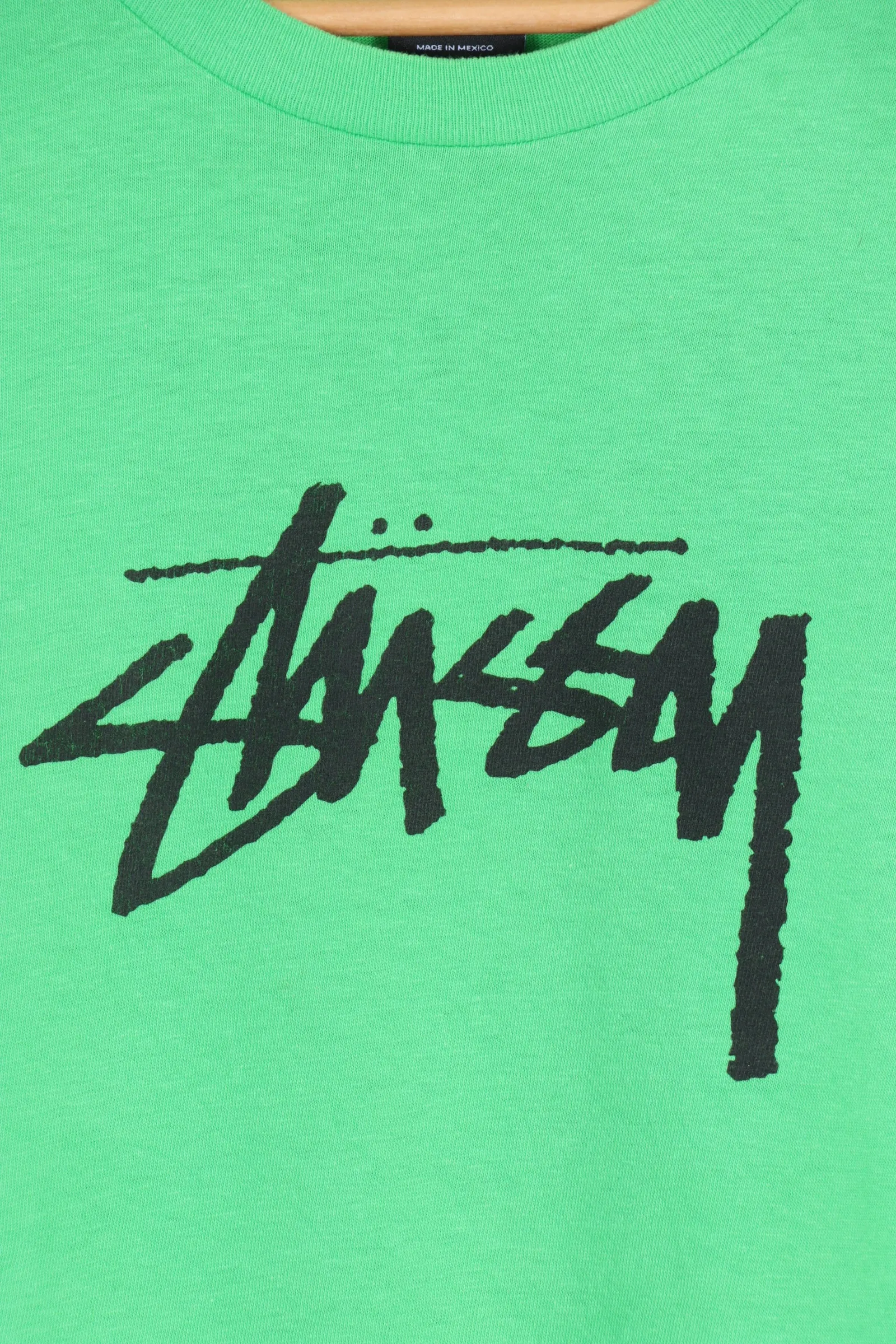 STUSSY Fluro Green & Black Logo T-Shirt (L)