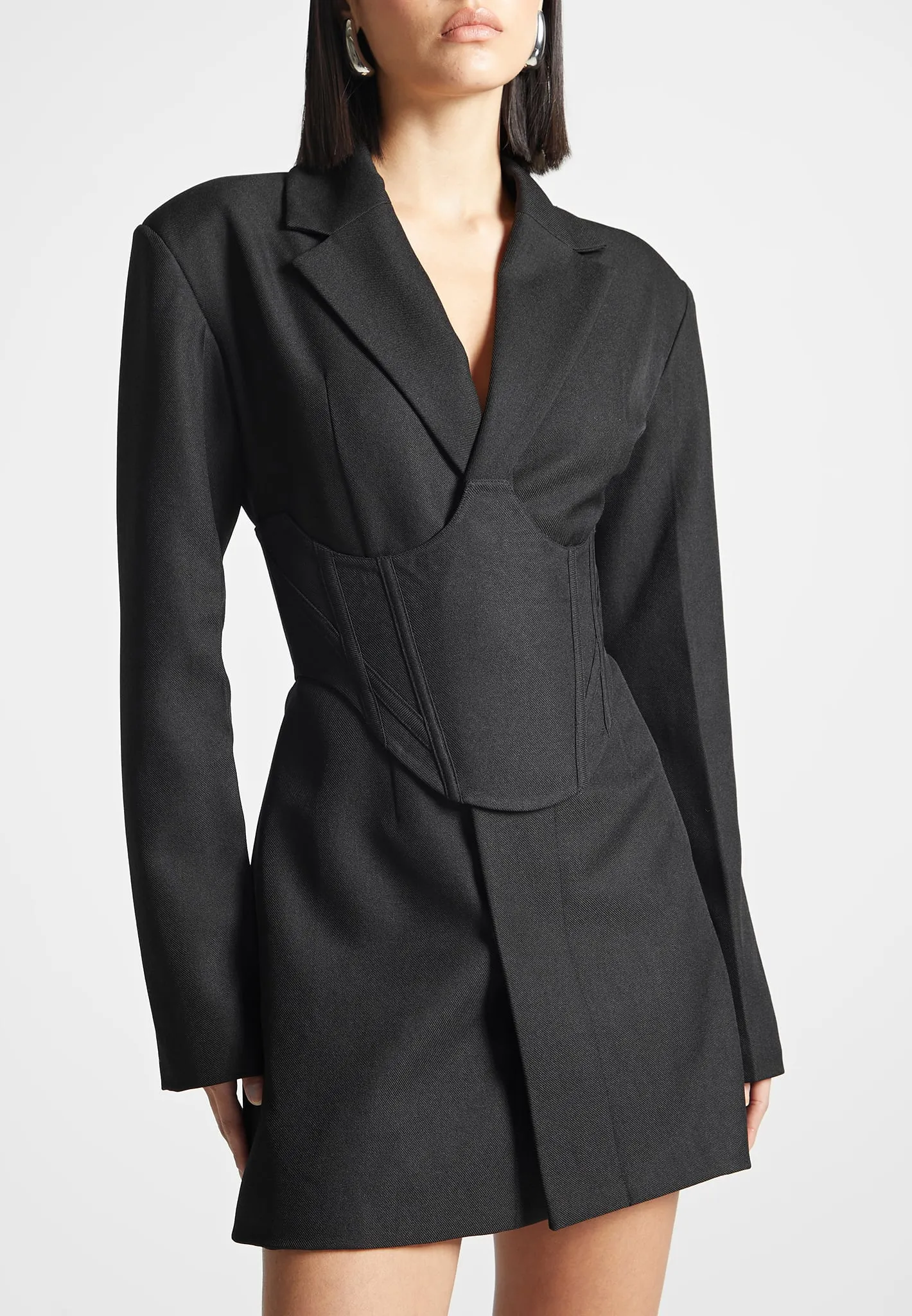 Tailored Blazer Dress with Reversible Corset - Black