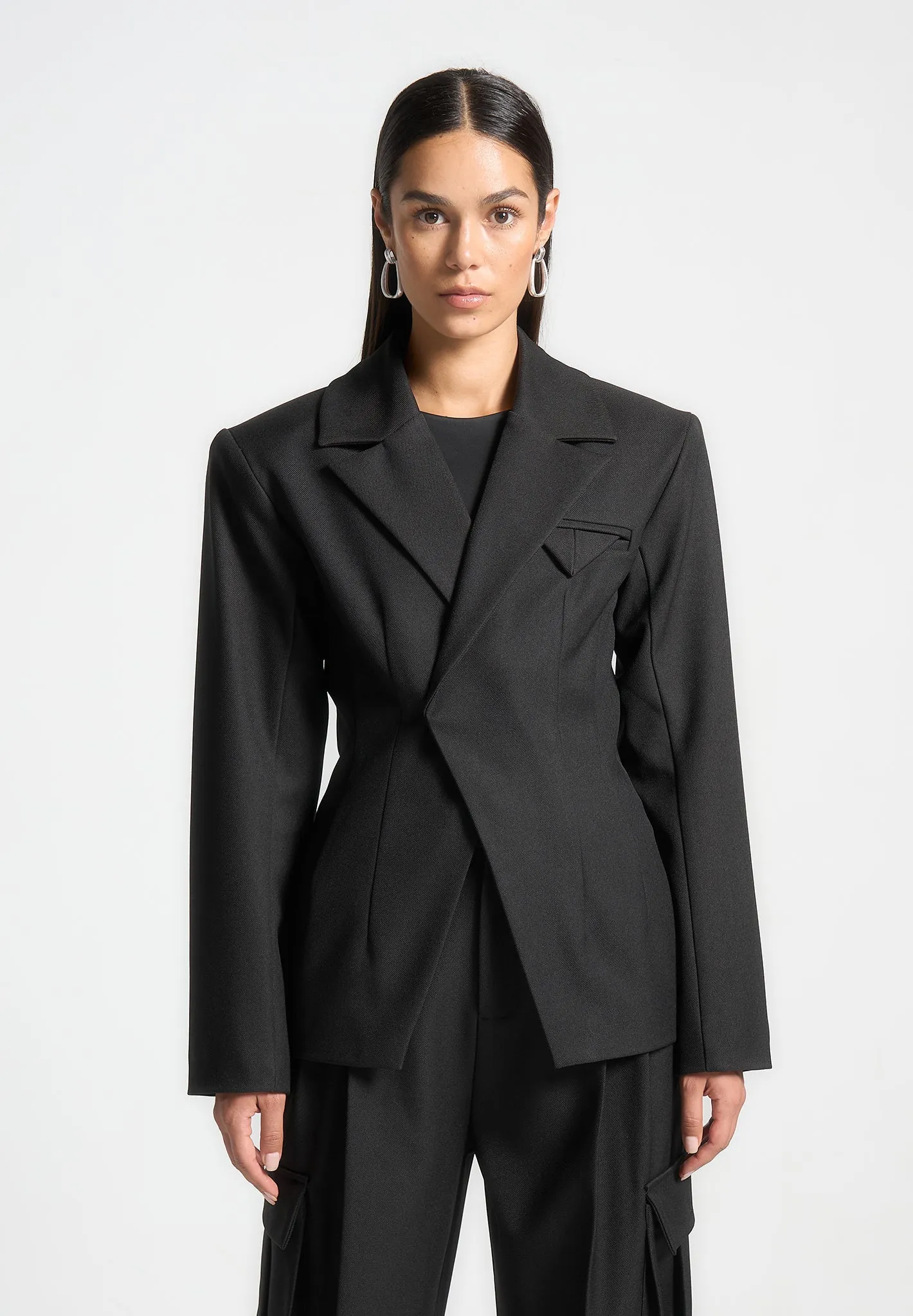 Tailored Contour Double Breasted Blazer - Black