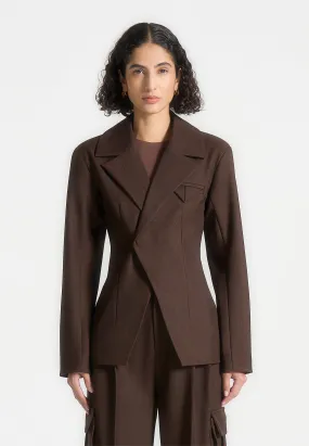 Tailored Contour Double Breasted Blazer - Brown