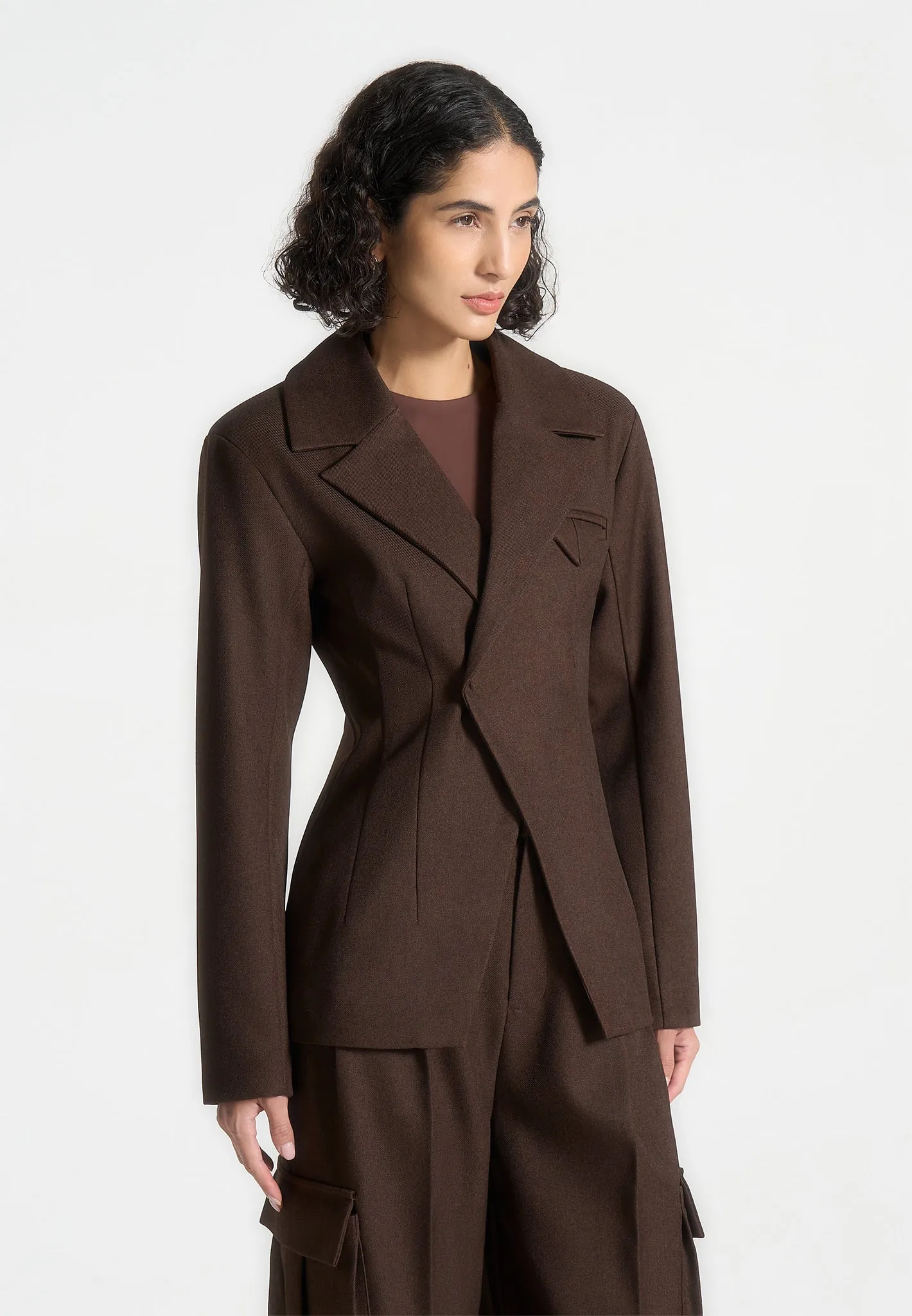 Tailored Contour Double Breasted Blazer - Brown