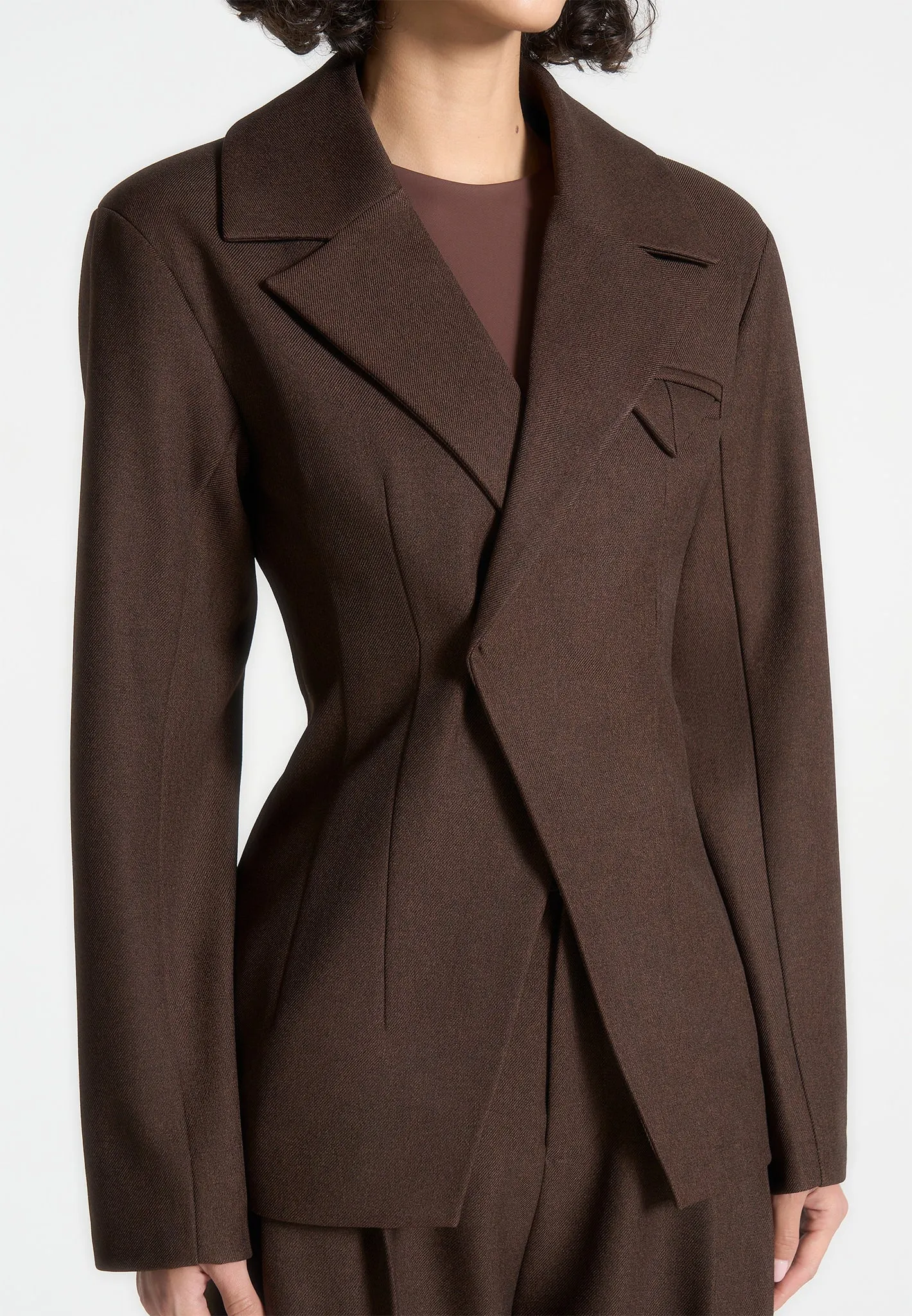 Tailored Contour Double Breasted Blazer - Brown