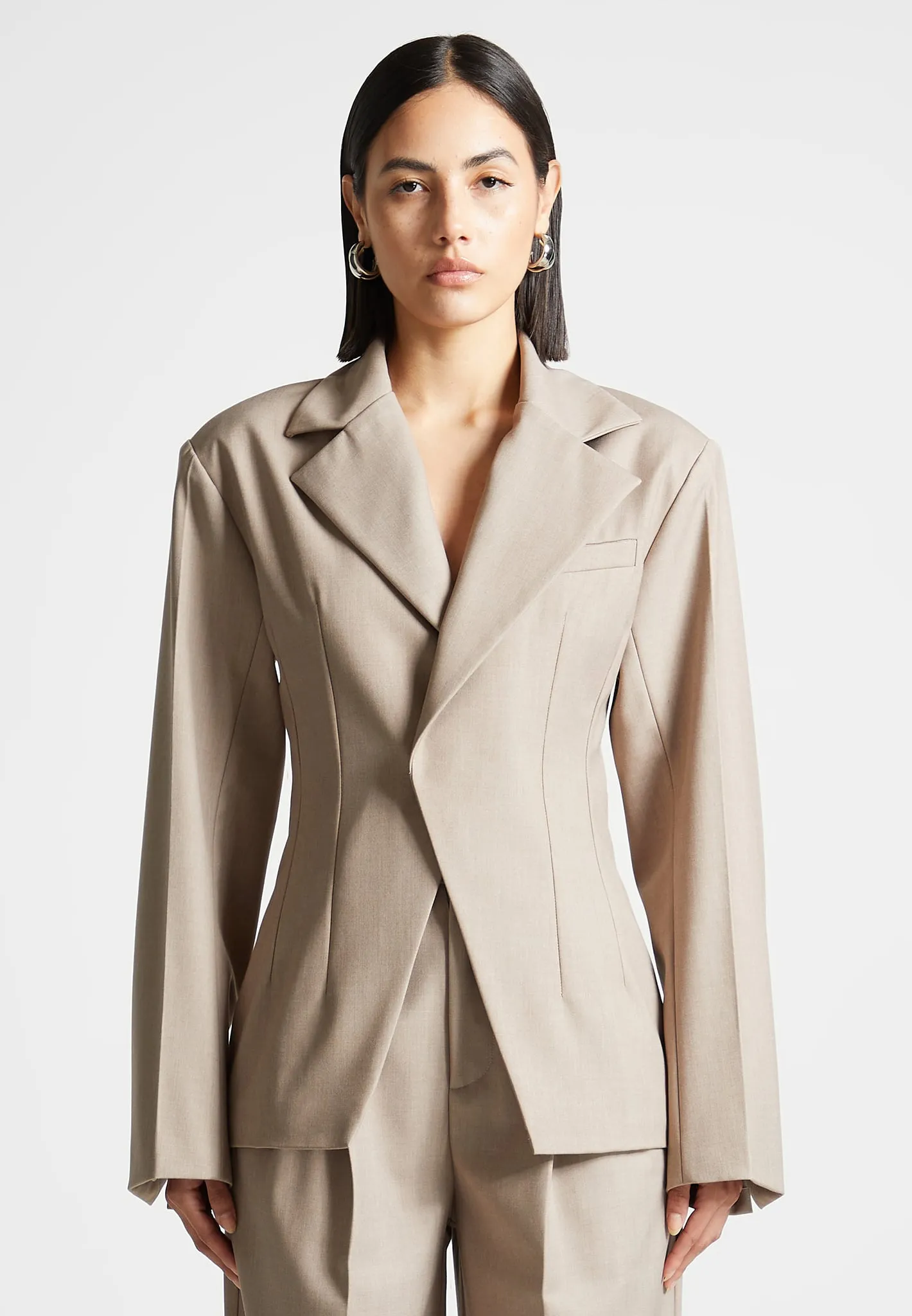 Tailored Double Breasted Blazer - Taupe