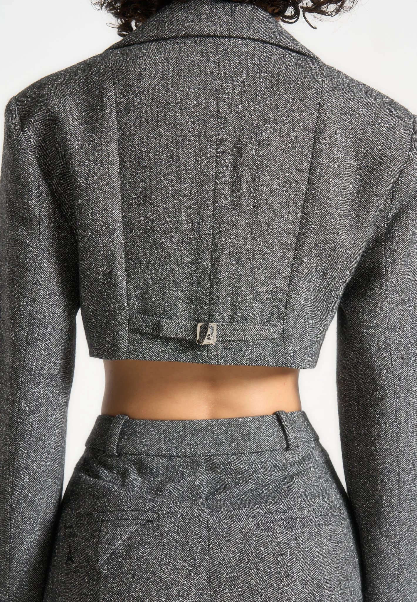 Tailored Wool Wide Shoulder Blazer - Grey