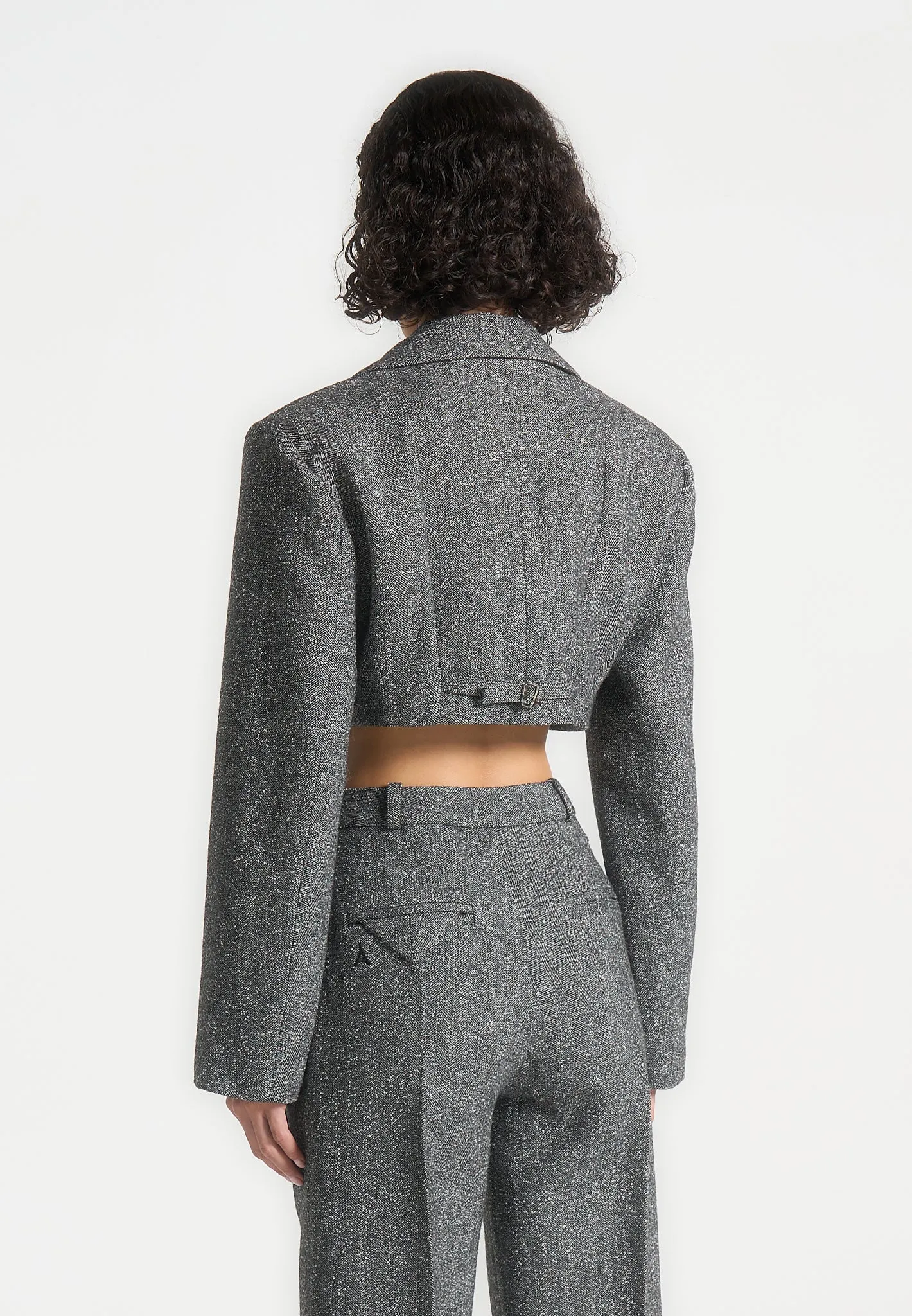 Tailored Wool Wide Shoulder Blazer - Grey