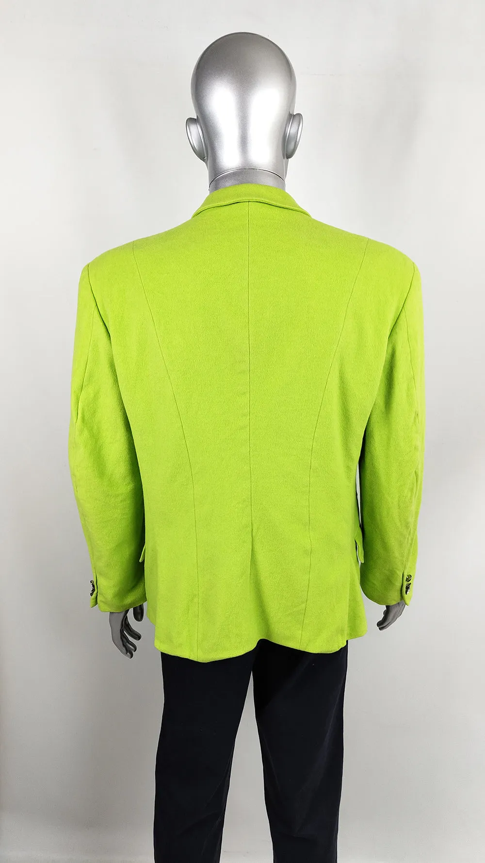 Thierry Mugler Vintage Mens Neon Green Wool Blazer Jacket, 1980s