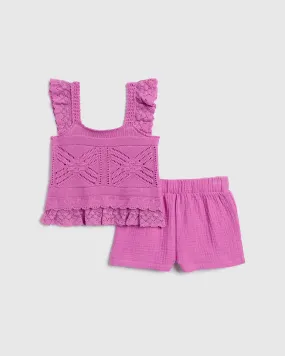 Toddler Girls Crochet Sweater Tank Set