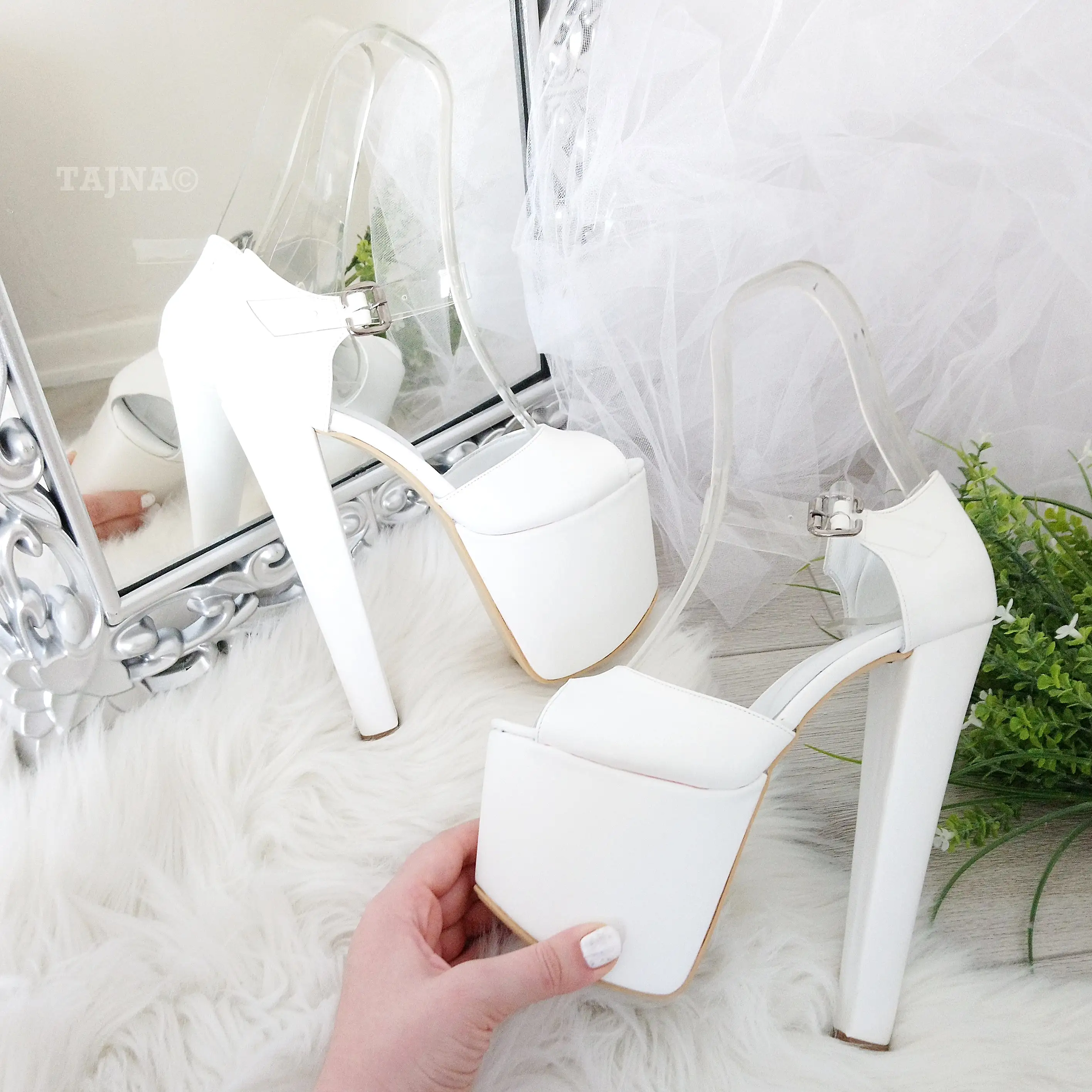 Transparent Strap Lace High Heel Platform Bride Shoes