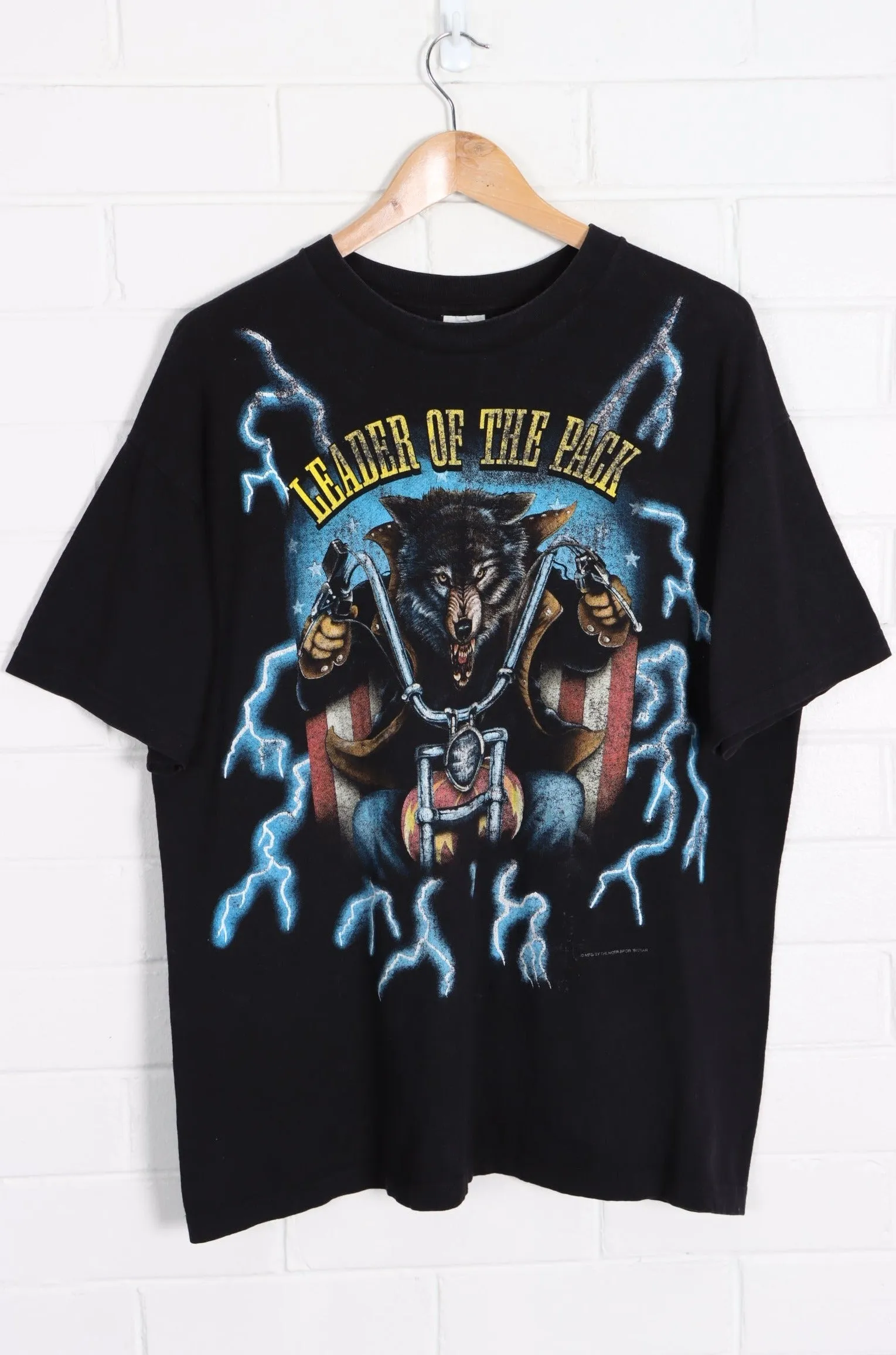 USA THUNDER Leader of The Pack Biker Wolf T-Shirt (L-XL)