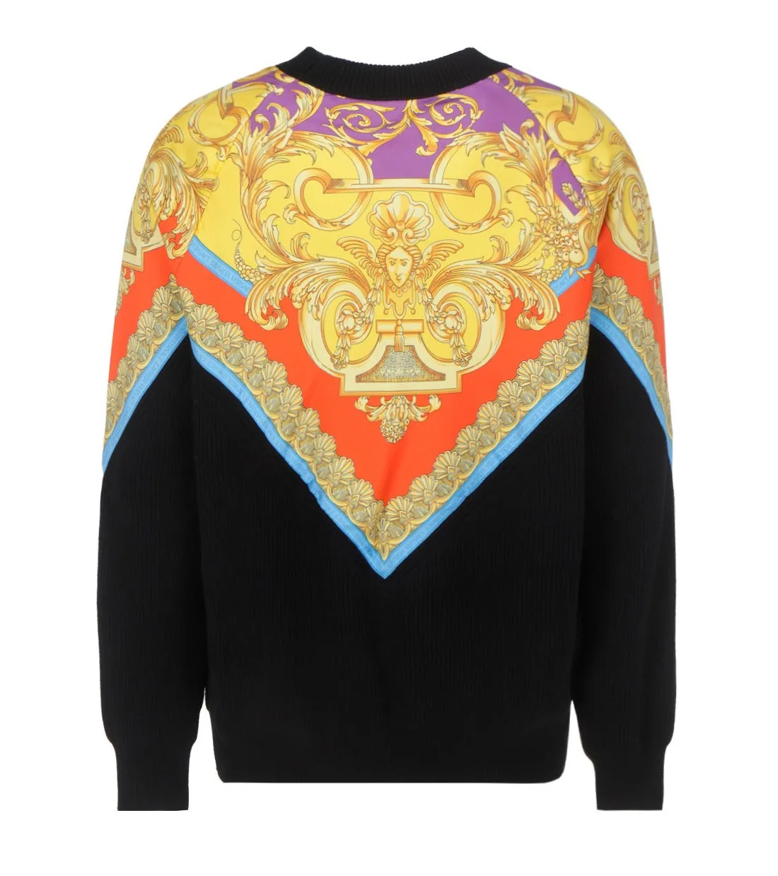 Versace Baroque-Pattern Ribbed Knit Crewneck Sweater