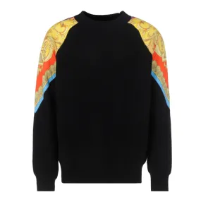 Versace Baroque-Pattern Ribbed Knit Crewneck Sweater