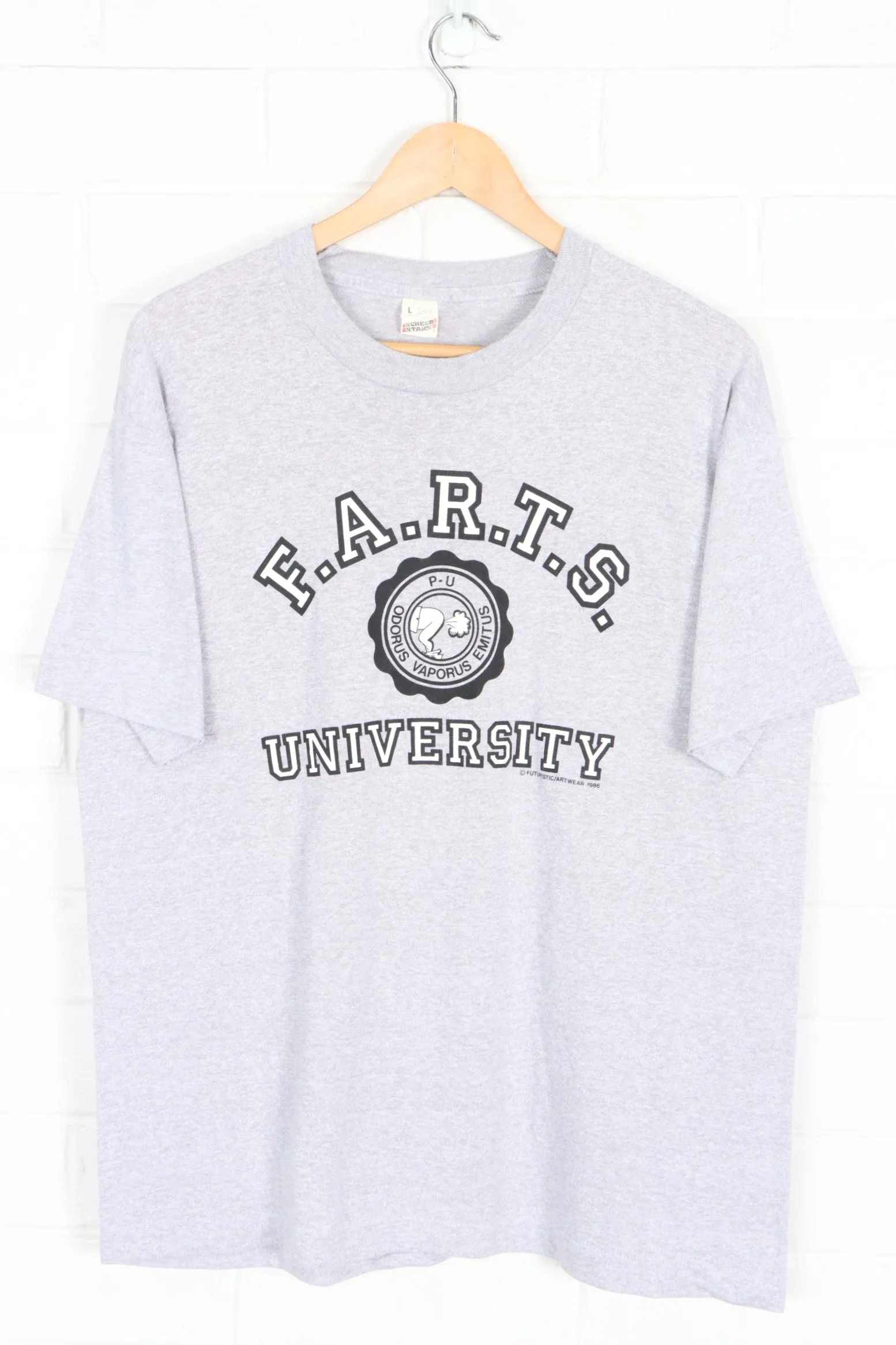 Vintage 1986 F.A.R.T.S. University PU Single Stitch T-Shirt USA Made (L)