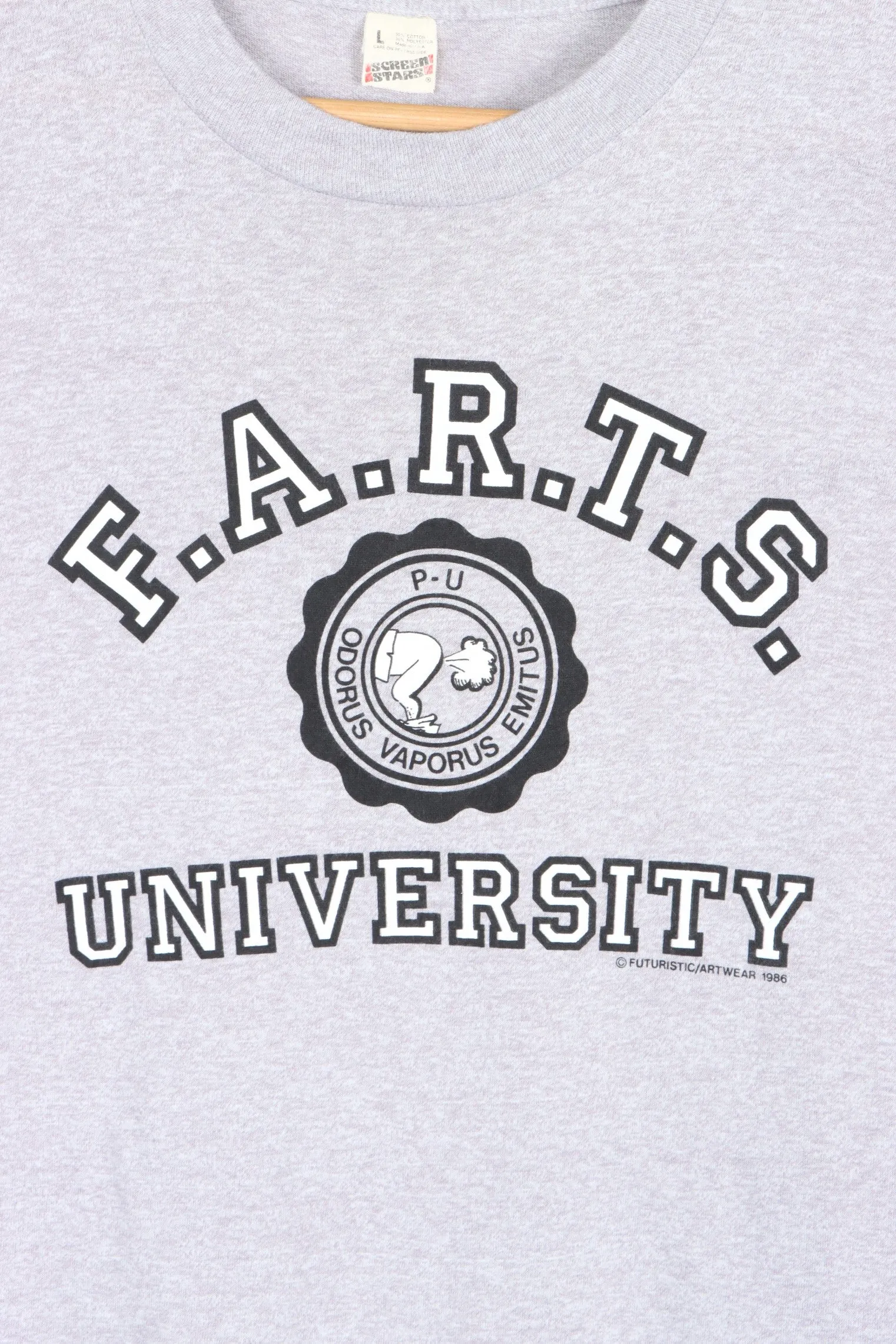 Vintage 1986 F.A.R.T.S. University PU Single Stitch T-Shirt USA Made (L)