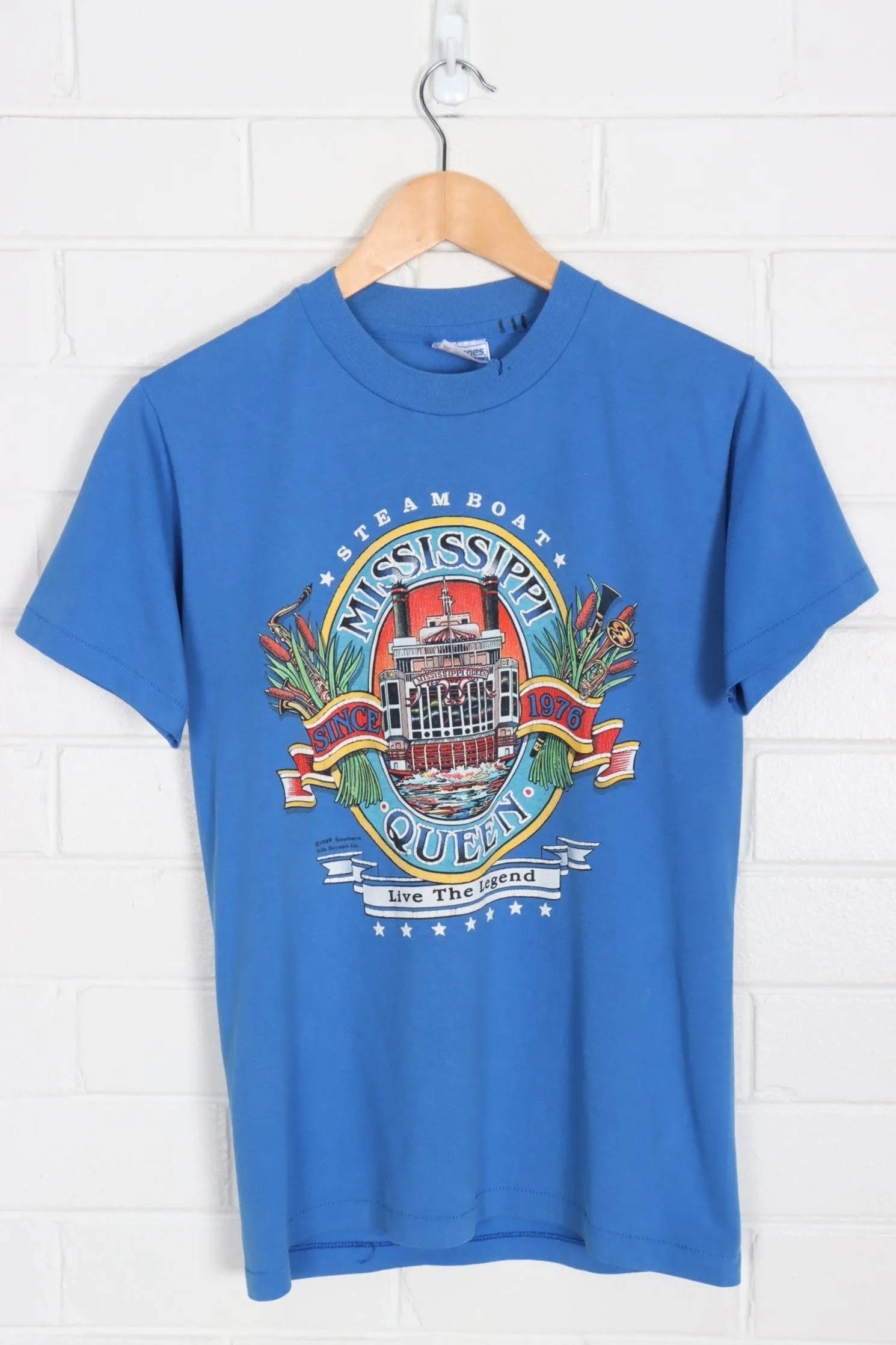 Vintage 1989 Mississippi Steamboat Blue USA Made T-Shirt (XS)