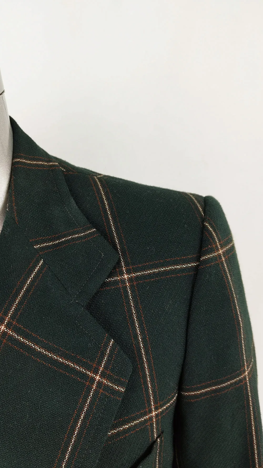 Vintage Mens Dark Green Windowpane Check Blazer, 1970s