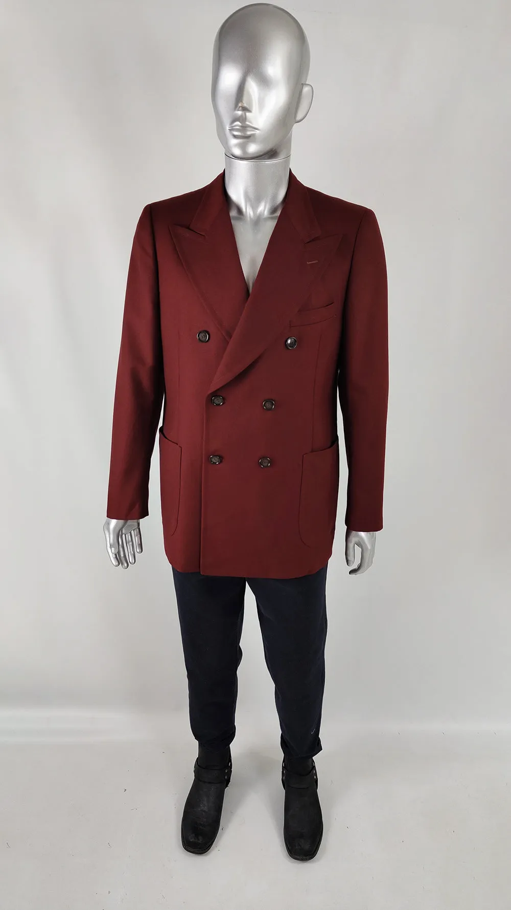 Vintage Mens Red Double Breasted Blazer Jacket, 1980s