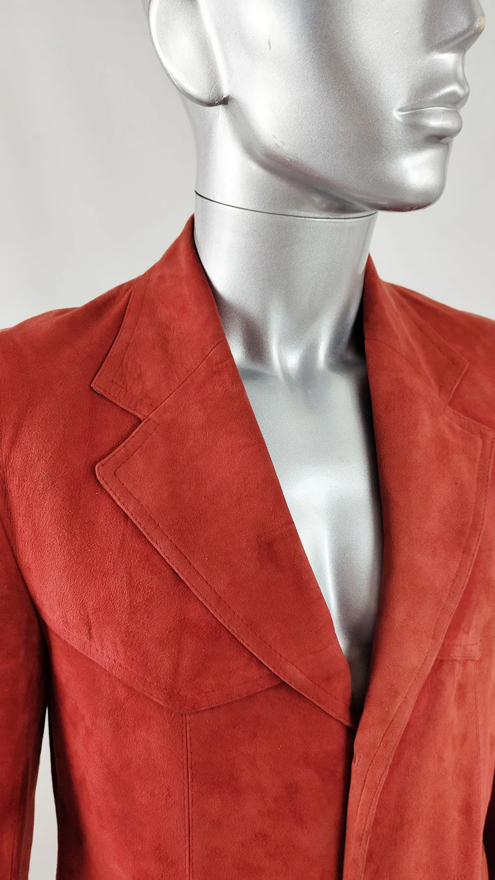 Vintage Mens Red Lambskin Suede Blazer Jacket, 1970s