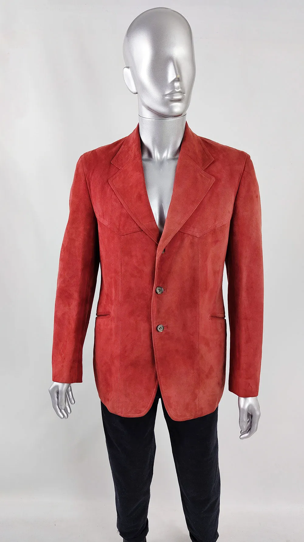 Vintage Mens Red Lambskin Suede Blazer Jacket, 1970s